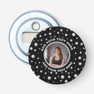 Personalised Photo with Pearls Circle on Black Bottle Opener