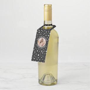 Personalised Photo with Pearls Circle on Black Bottle Tag