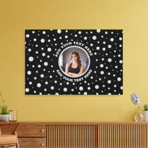 Personalised Photo with Pearls Circle on Black Canvas Print