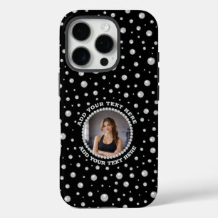 Personalised Photo with Pearls Circle on Black iPhone 16 Pro Case