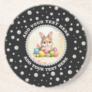 Personalised Photo with Pearls Circle on Black Coaster