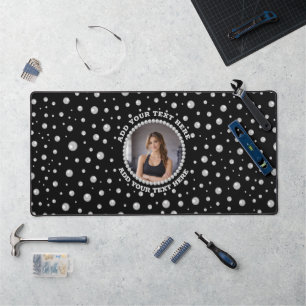 Personalised Photo with Pearls Circle on Black Desk Mat