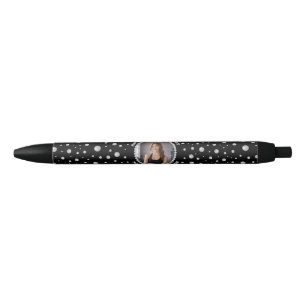 Personalised Photo with Pearls Circle on Black Ink Pen