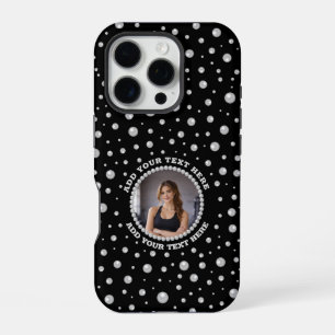 Personalised Photo with Pearls Circle on Black iPhone 16 Pro Case