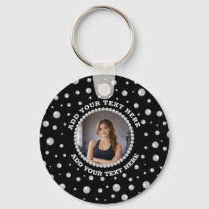Personalised Photo with Pearls Circle on Black Key Ring
