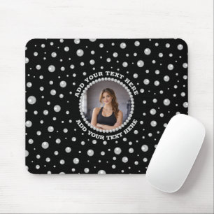 Personalised Photo with Pearls Circle on Black Mouse Mat