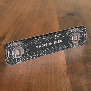 Personalised Photo with Pearls Circle on Black Nameplate