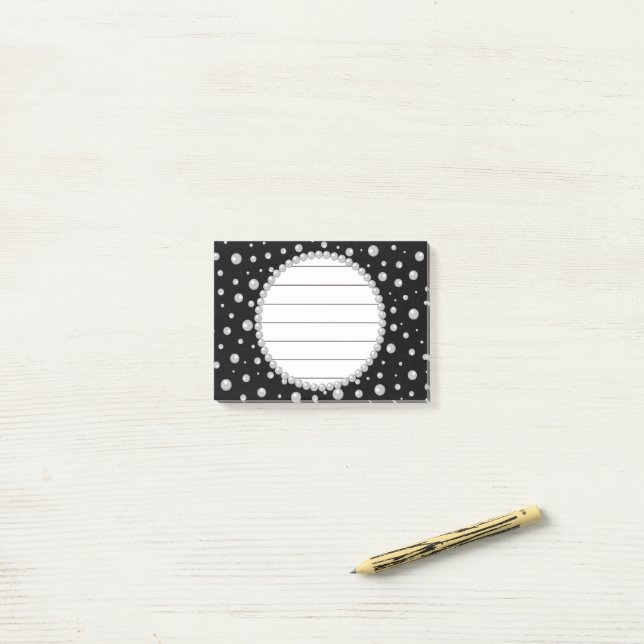Personalised Photo with Pearls Circle on Black Post-it Notes (On Desk)