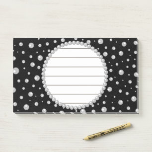 Personalised Photo with Pearls Circle on Black Post-it Notes