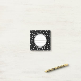Personalised Photo with Pearls Circle on Black Post-it Notes