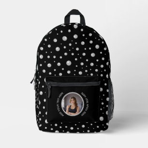 Personalised Photo with Pearls Circle on Black Printed Backpack