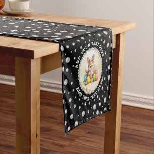 Personalised Photo with Pearls Circle on Black Short Table Runner