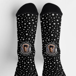 Personalised Photo with Pearls Circle on Black Socks