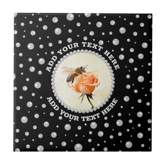Personalised Photo with Pearls Circle on Black Tile (Front)