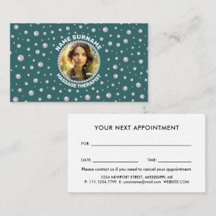 Personalised Photo with Pearls Circle on Teal Appointment Card