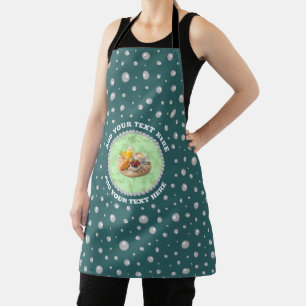 Personalised Photo with Pearls Circle on Teal Apron