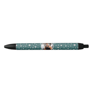 Personalised Photo with Pearls Circle on Teal Black Ink Pen
