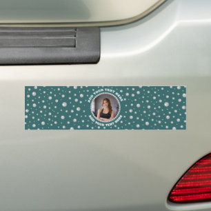 Personalised Photo with Pearls Circle on Teal Bumper Sticker