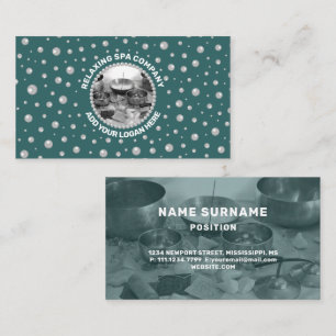 Personalised Photo with Pearls Circle on Teal Business Card