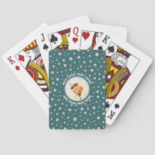 Personalised Photo with Pearls Circle on Teal Playing Cards