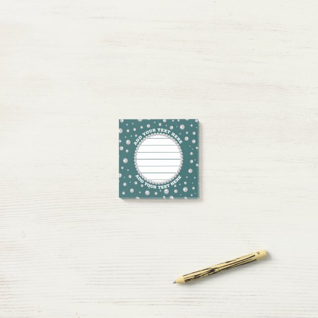 Personalised Photo with Pearls Circle on Teal Post-it Notes (On Desk)