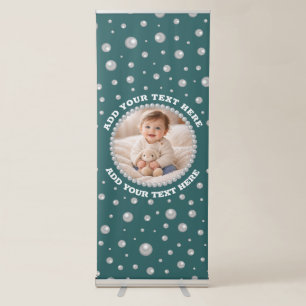 Personalised Photo with Pearls Circle on Teal Retractable Banner