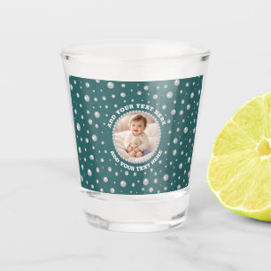 Personalised Photo with Pearls Circle on Teal Shot Glass