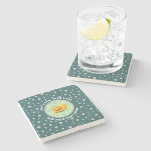 Personalised Photo with Pearls Circle on Teal Stone Coaster