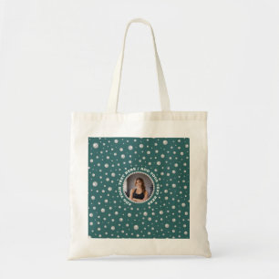 Personalised Photo with Pearls Circle on Teal Tote Bag