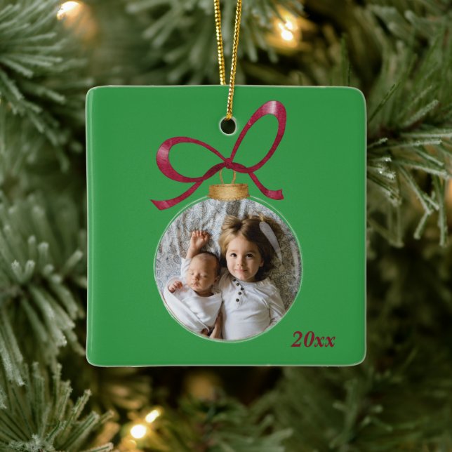 Personalised Photo with Year Custom Keepsake Ceramic Ornament (Tree)