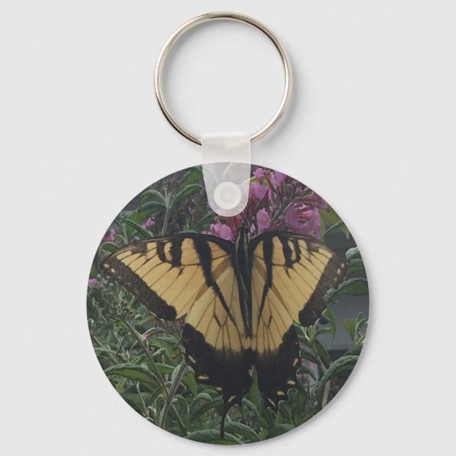 Personalised Photo Yellow and Black Butterfly Key Ring (Front)