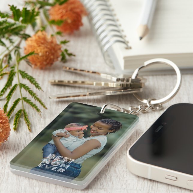 Personalised Photograph And Best Mum Ever Text  Key Ring (Front Right)