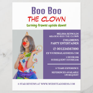Personalised Photograph, Kids Entertainer, Clown Flyer