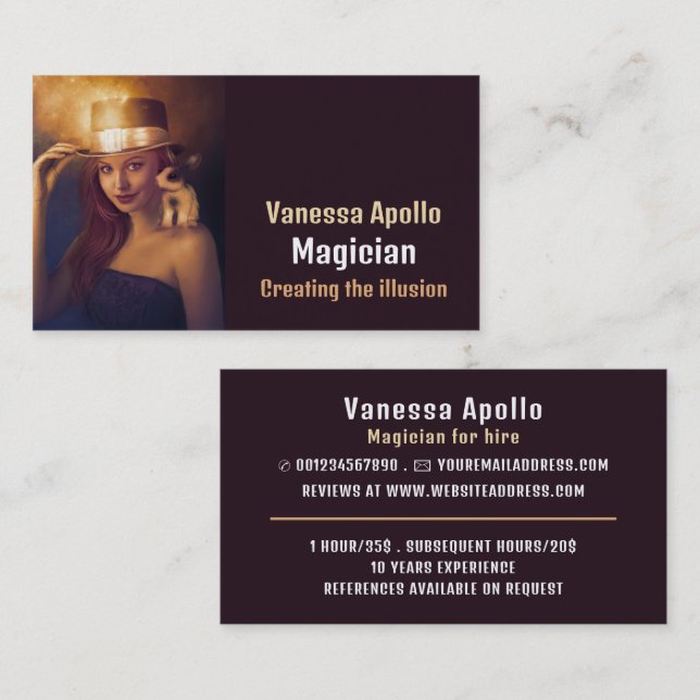 Personalised Photograph, Magician Business Card (Front/Back)