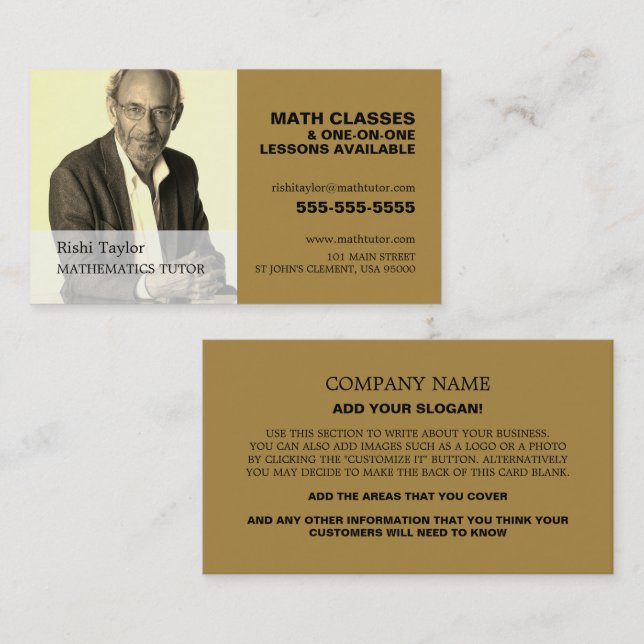 Personalised Photograph, Math Tutor, Teacher Business Card (Front/Back)