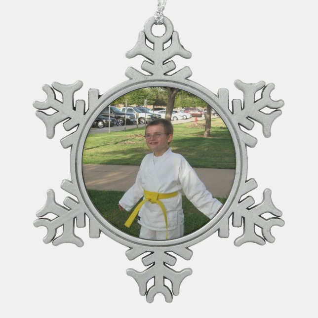Personalised Photograph Pewter Snowflake Ornament (Front)