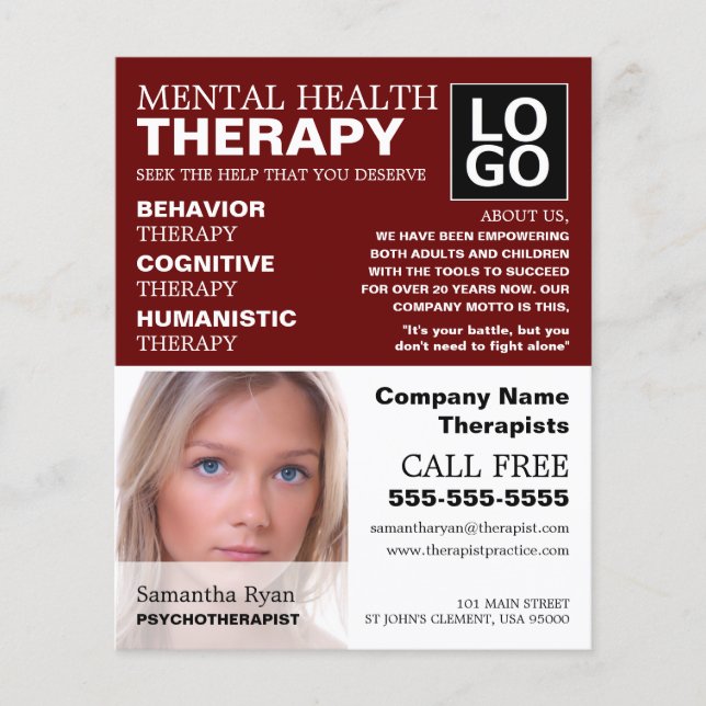 Personalised Photograph, Psychotherapist, Therapy Flyer (Front)