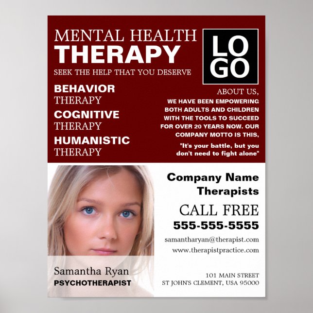 Personalised Photograph, Psychotherapist, Therapy Poster (Front)