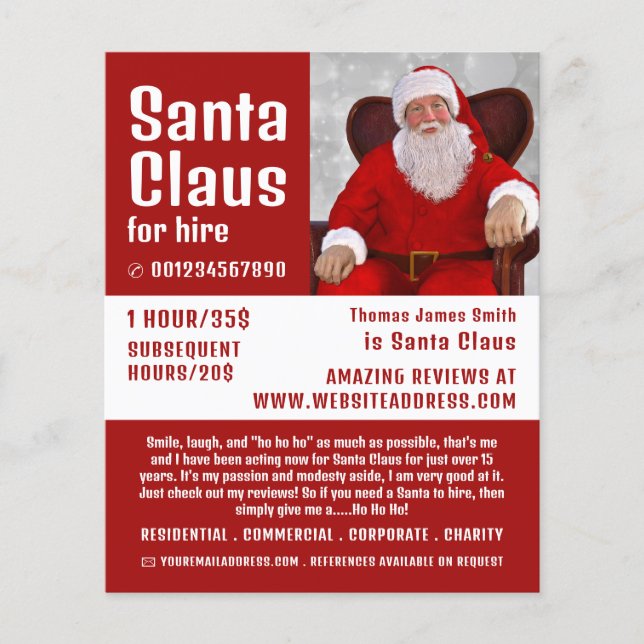 Personalised Photograph, Santa Claus Entertainer Flyer (Front)