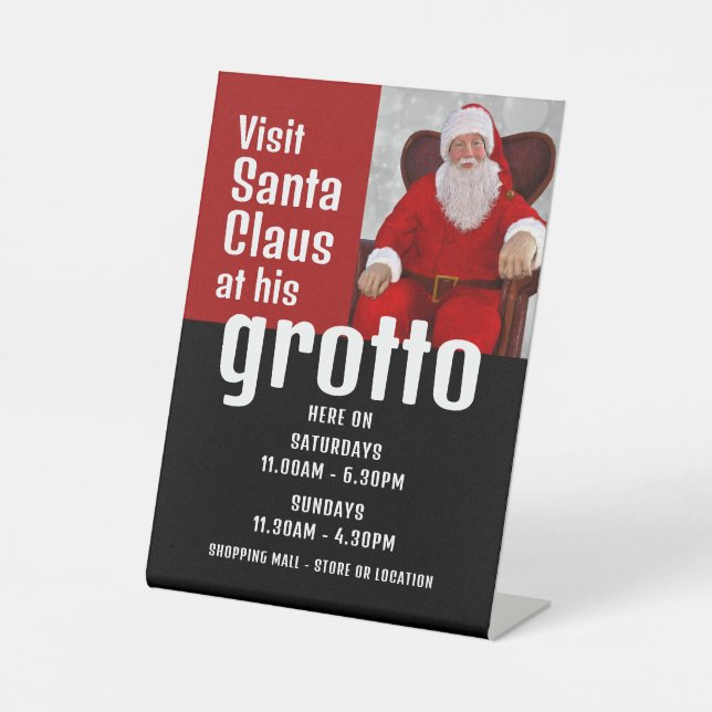 Personalised Photograph, Santa Claus Visitor Hours Pedestal Sign (Front)