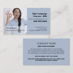 Personalised Photograph, Sign Language Tutor Business Card