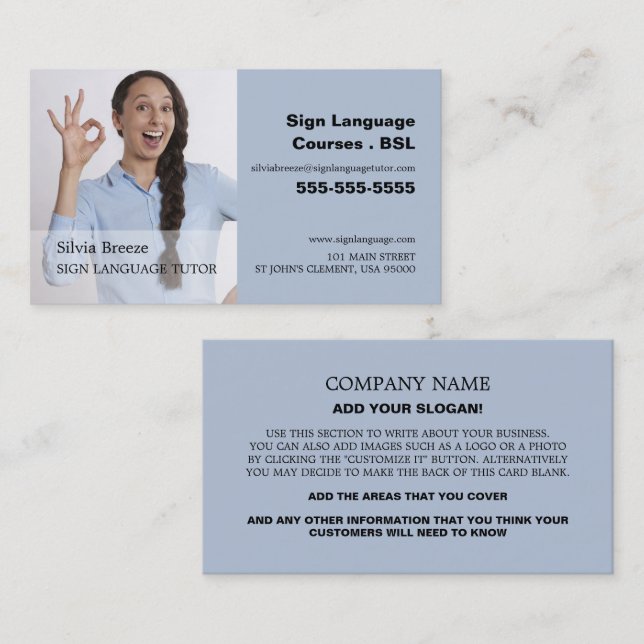 Personalised Photograph, Sign Language Tutor Business Card (Front/Back)