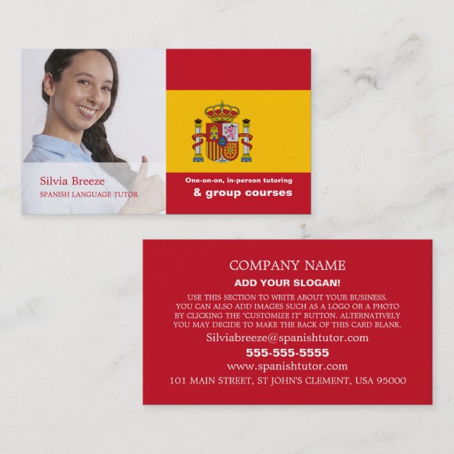 Personalised Photograph, Spanish Language Tutor Business Card (Front/Back)