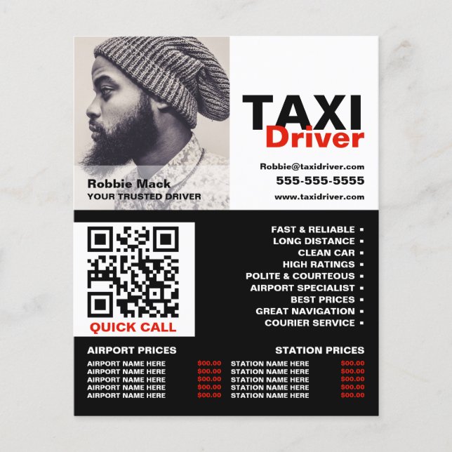 Personalised Photograph, Taxi Driver - Price List Flyer (Front)