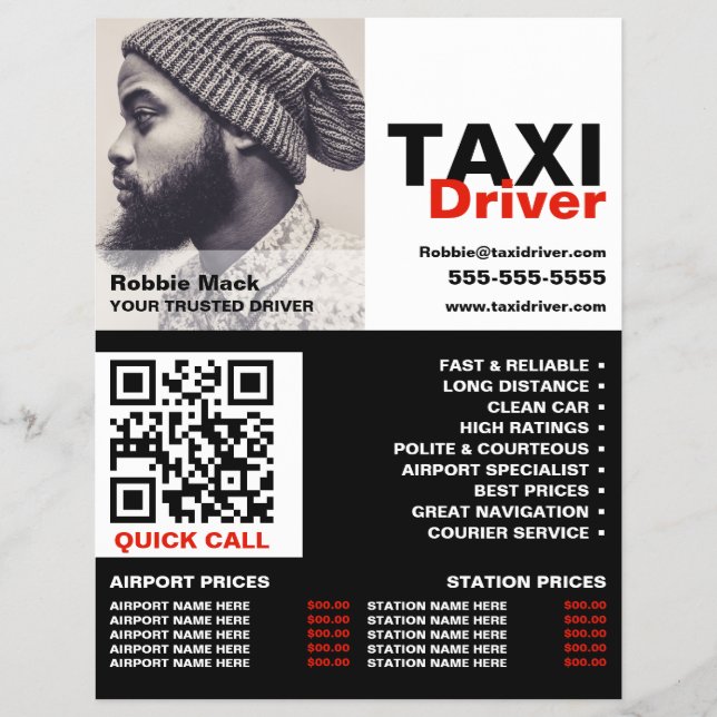 Personalised Photograph, Taxi Driver - Price List Flyer (Front)