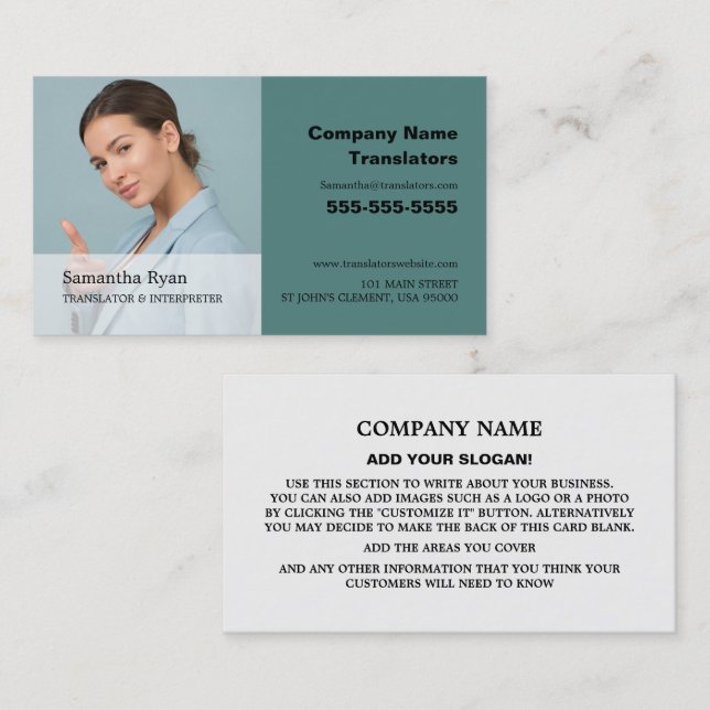 Personalised Photograph, Translator & Interpreter Business Card (Front/Back)
