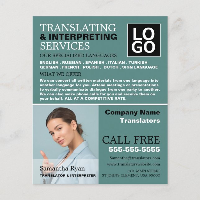 Personalised Photograph, Translator & Interpreter Flyer (Front)