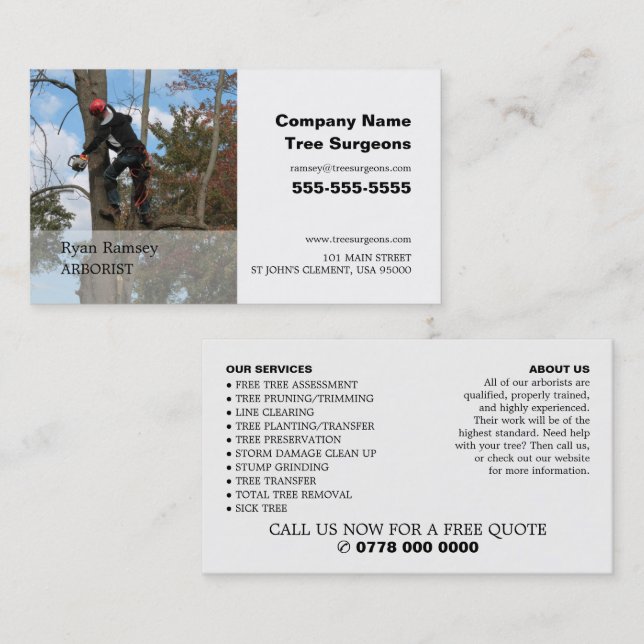 Personalised Photograph - Tree Surgeon - Arborist Business Card (Front/Back)