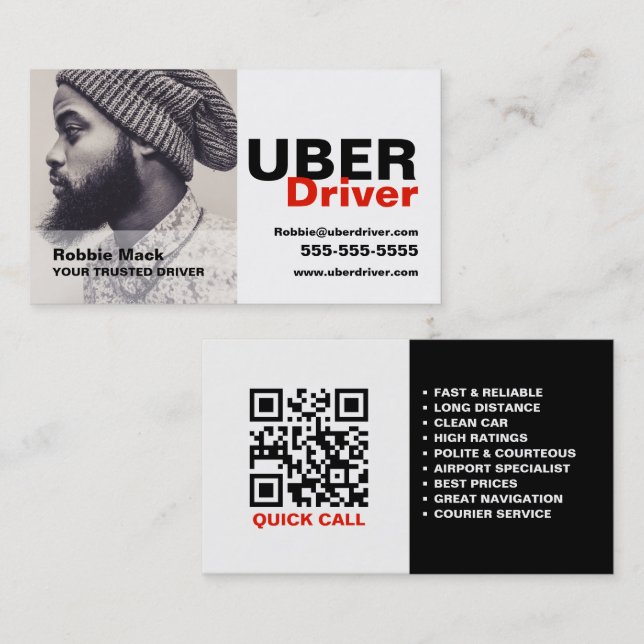 Personalised Photograph, Uber Driver Business Card (Front/Back)