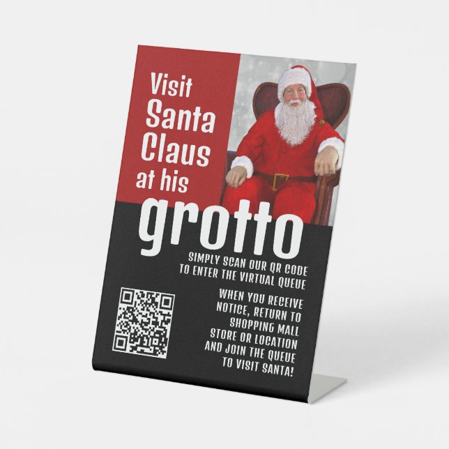 Personalised Photograph, Visit Santa, QRCode Queue Pedestal Sign (Front)